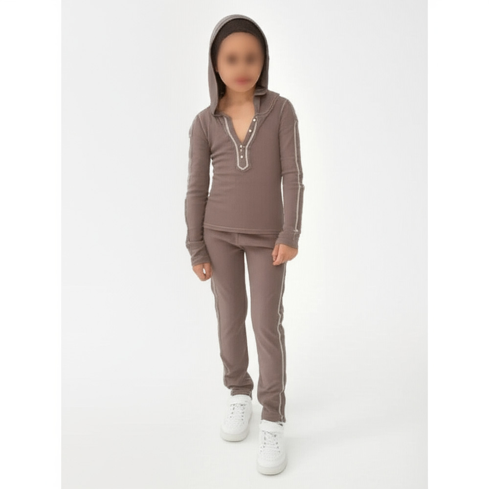 LiMiTeD Too Hooded Long Sleeve Top Kids Size 10 Brownish Grey Ribbed Cozy